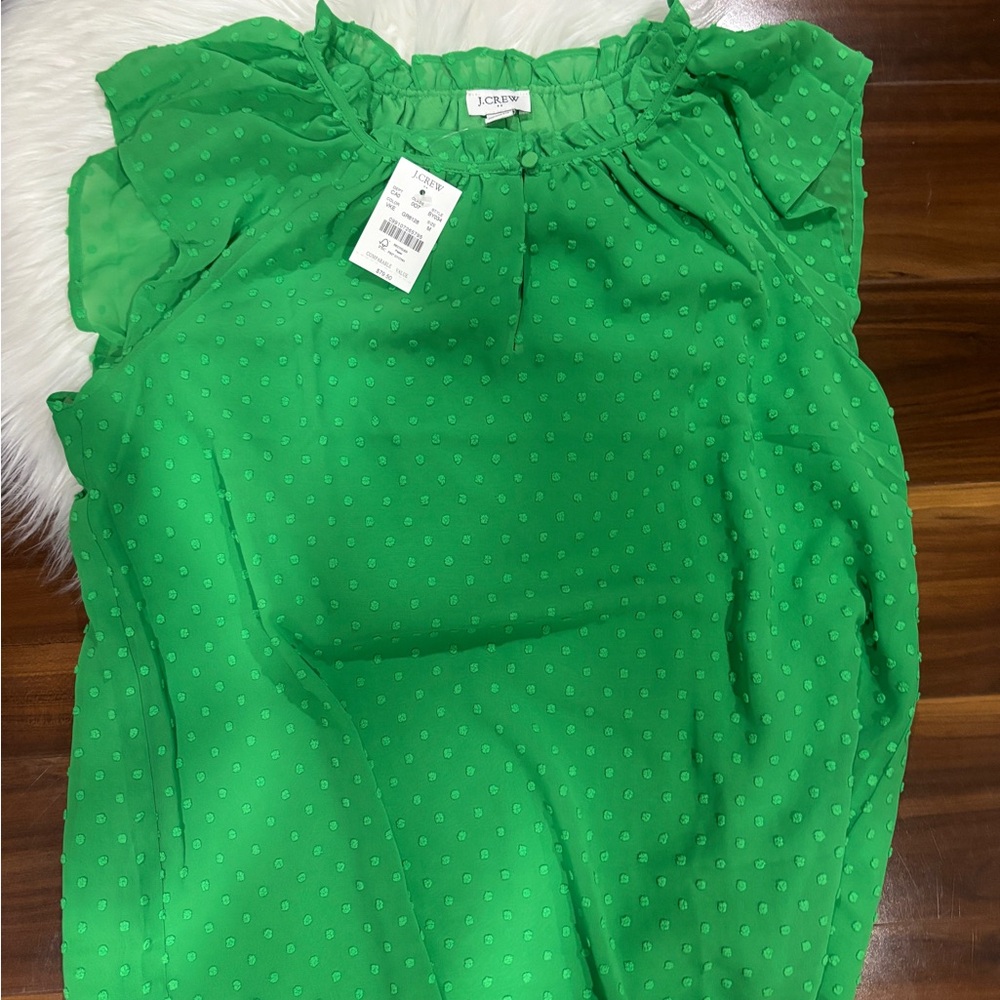 NWT J.Crew Green flutter sleeve clip dot Blouse